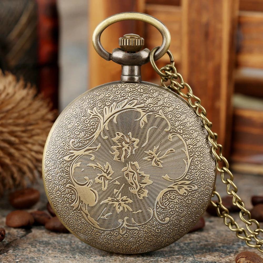 Vintage Style Shell Open Face NEW Opal Gold Numerals Pocket Watch Pendant - Picture 2 of 3